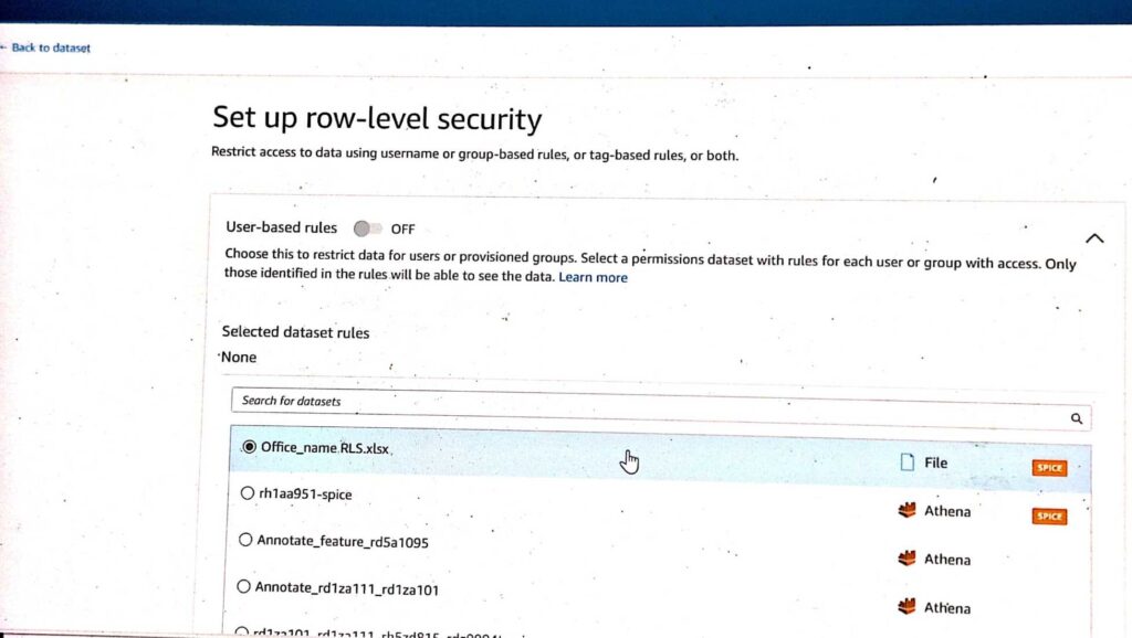 Quicksight user based rules 